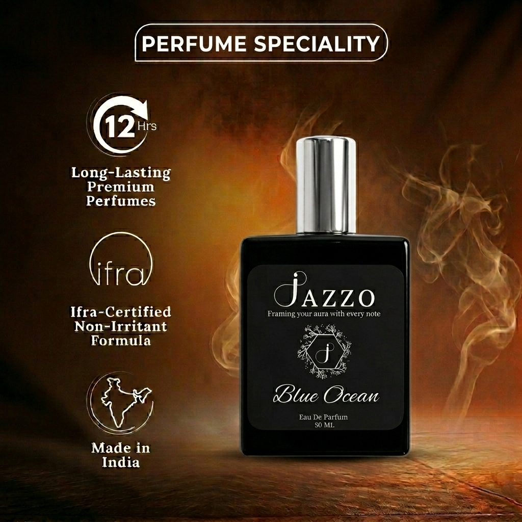 Jazzo Blue Ocean luxury perfume for men and women 50ML, long lasting fresh fragrance black bottle