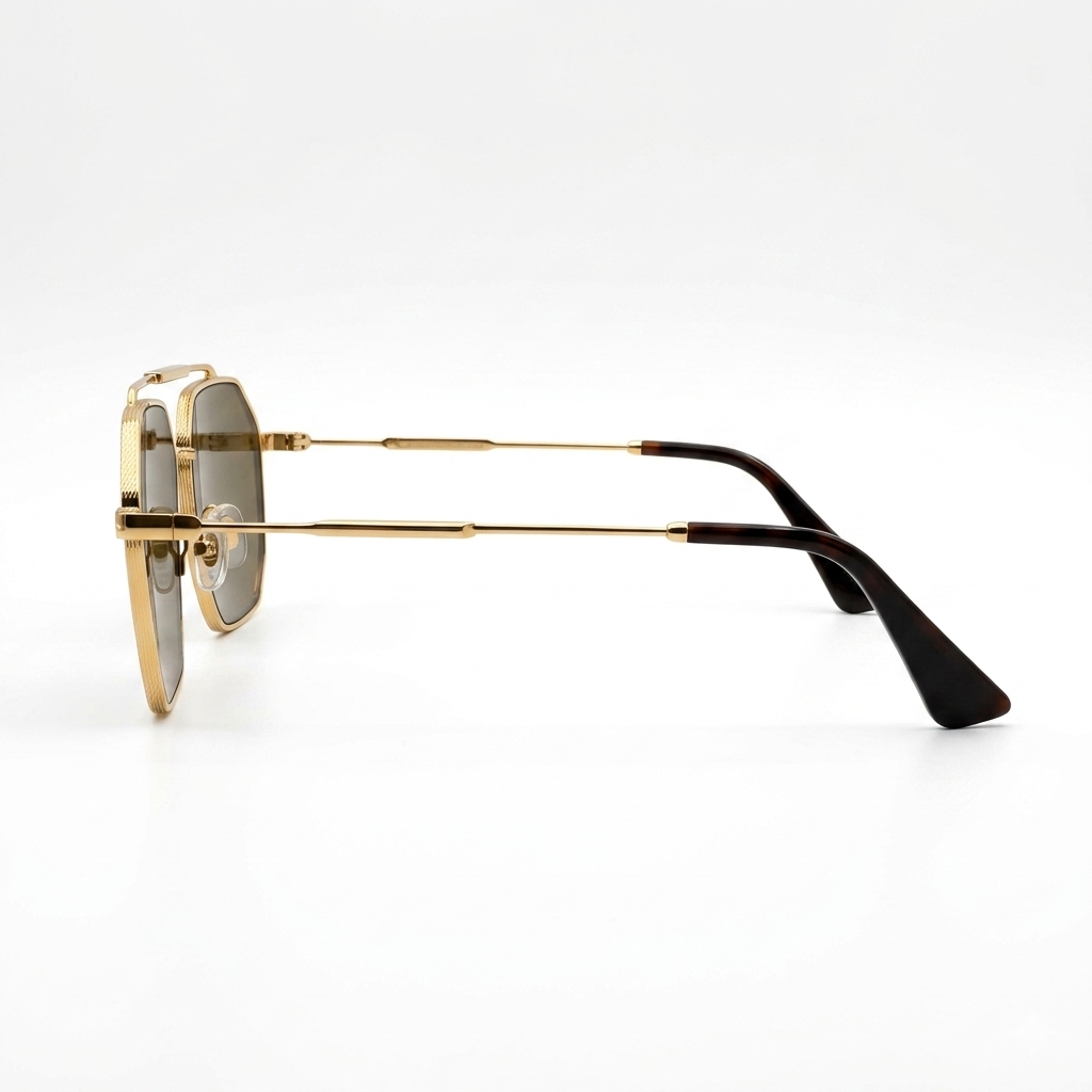 Dolce & Gabbana DG3271 Bold Geometric Navigator Sunglasses – Glossy Gold Metal, Double Bridge, Ribbed Detail & Dark Brown UV Protection Lenses