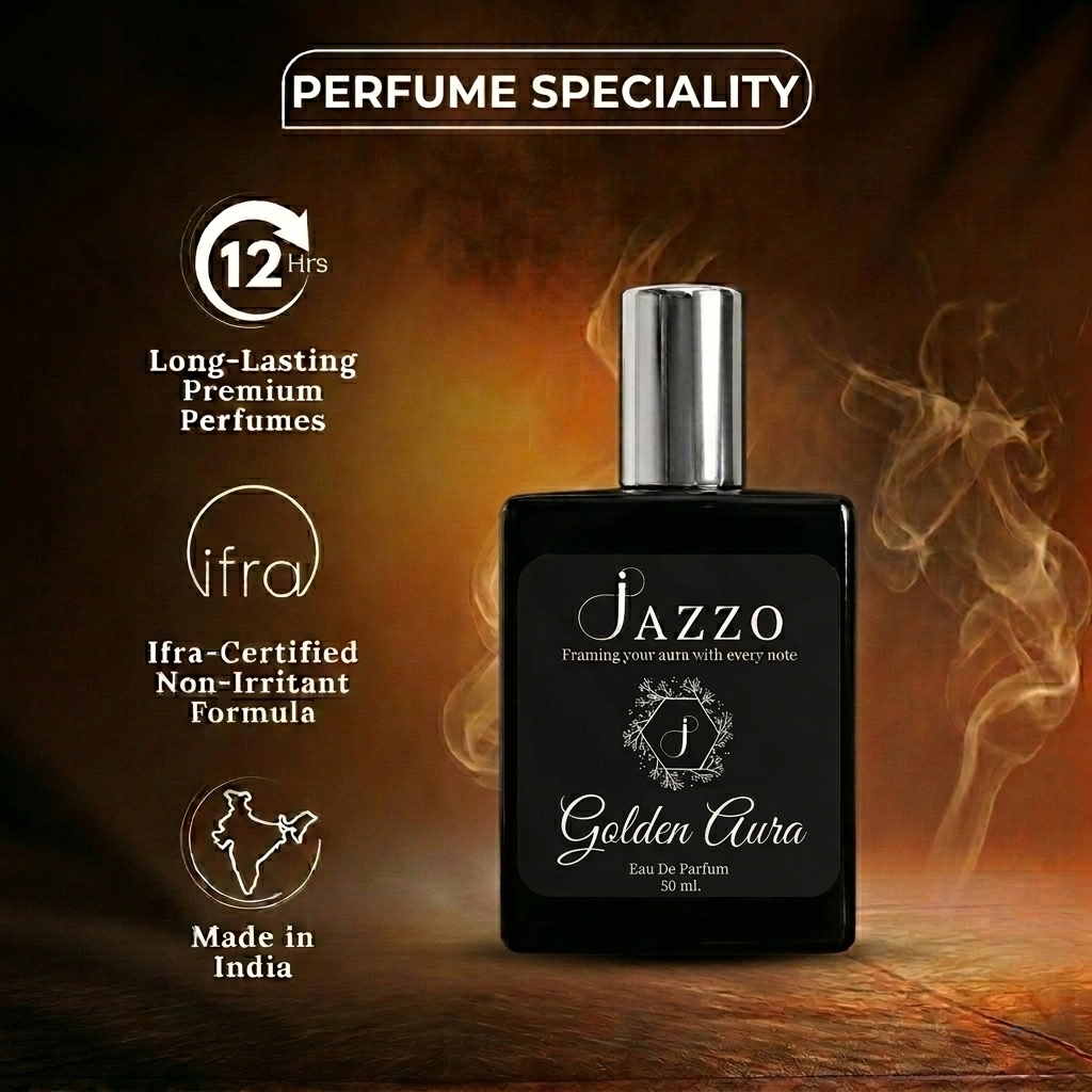 Jazzo Golden Aura luxury perfume for men and women 50ML, long lasting premium fragrance black bottle