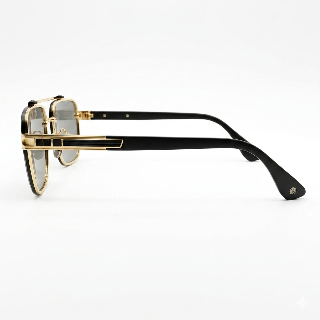DITA 5G77 Luxury Square Aviator Sunglasses – Gold & Black Metal Frame with Double Bridge & Gradient Purple Lenses