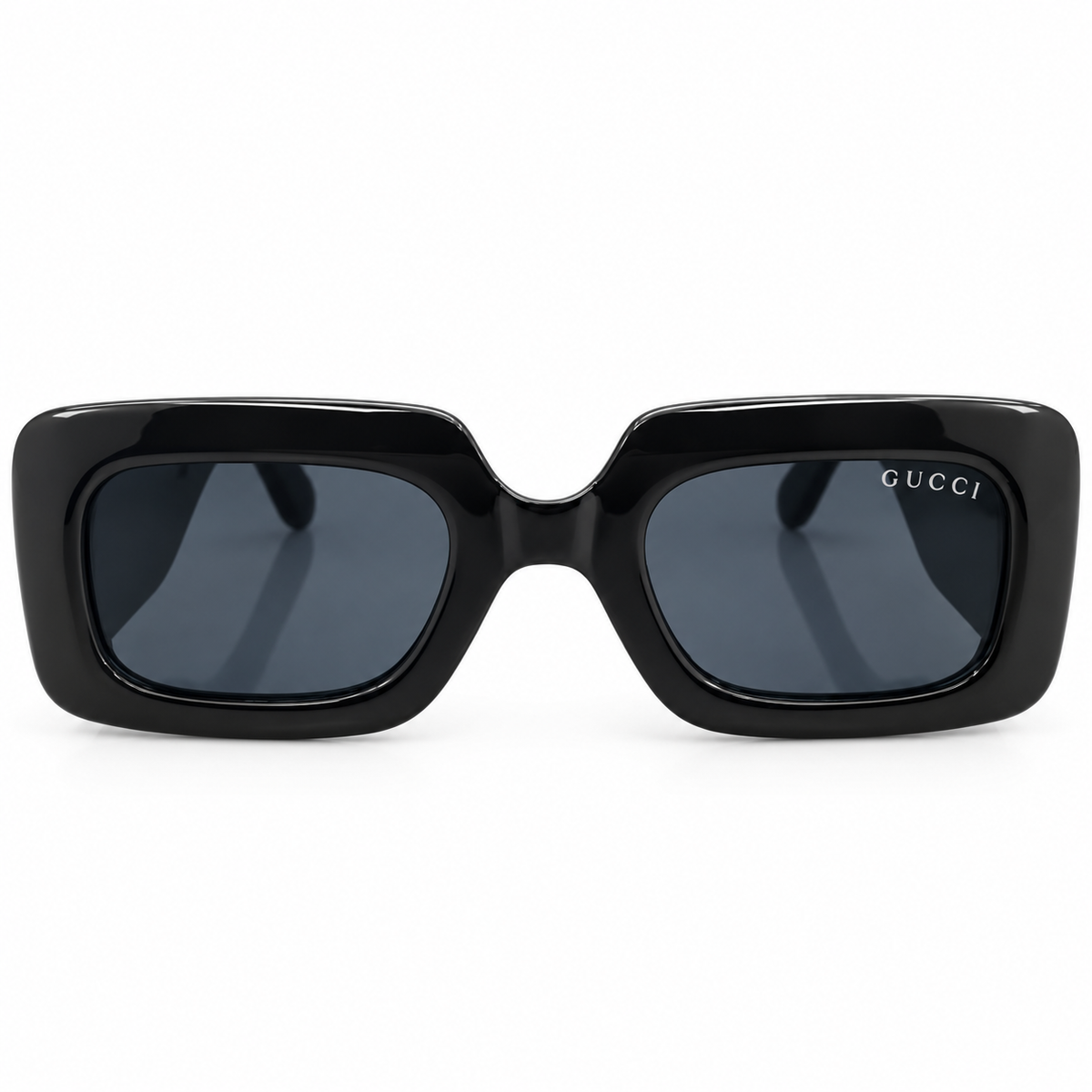 Gucci 9111 Luxury Chunky Rectangle Sunglasses for Men - Glossy Black Thick Acetate Frame, Gold GUCCI Temple Logo & Dark Grey Lenses