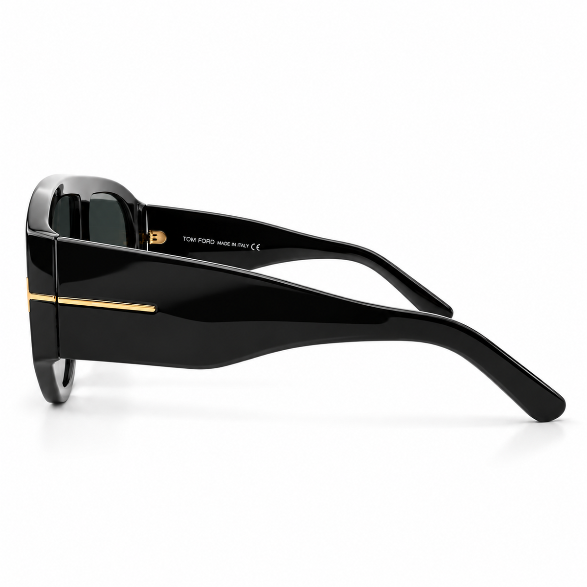 Tom Ford 9577 Luxury Oversized Aviator Sunglasses for Men - Glossy Black Acetate Frame, Gold T Logo Detail & Dark Grey Lenses