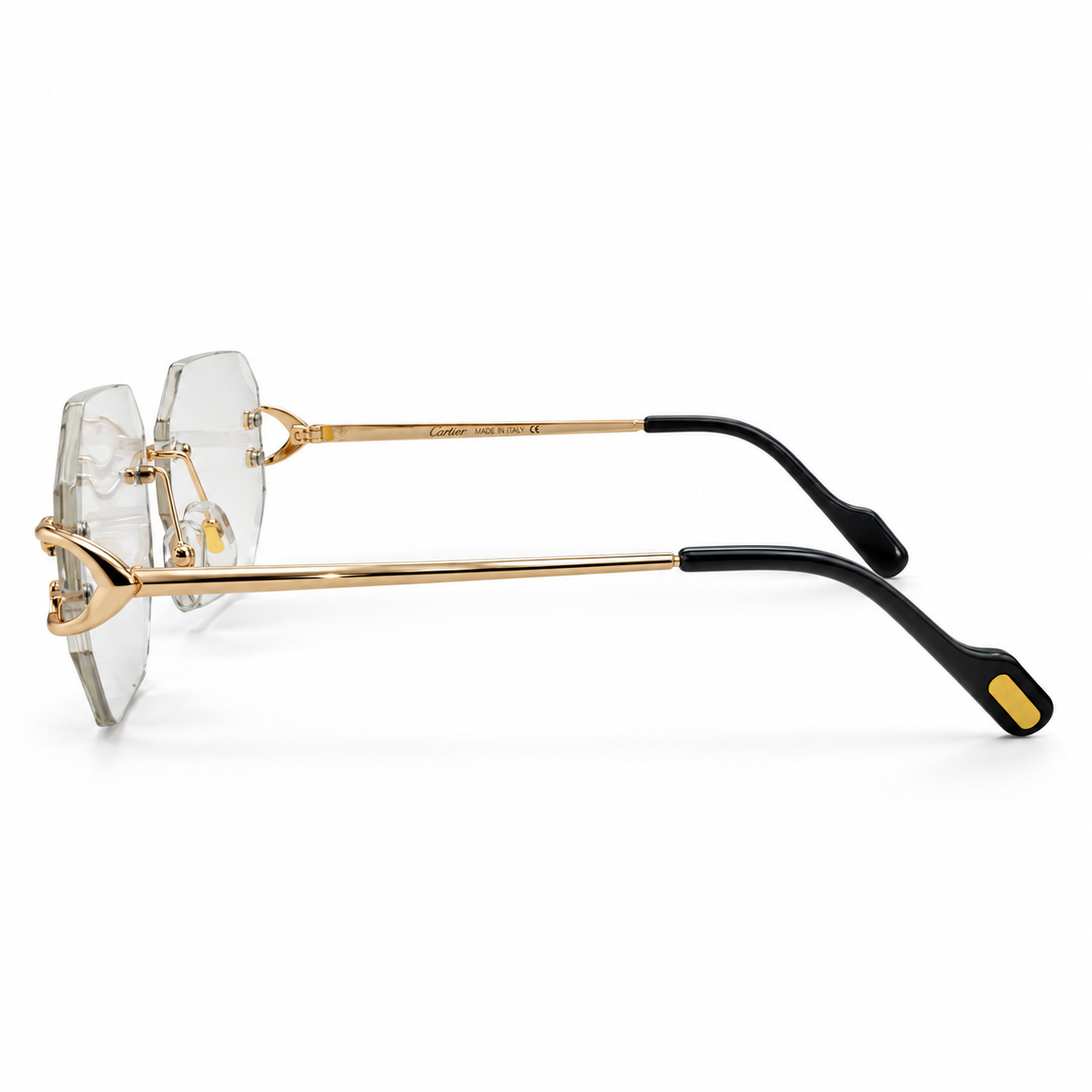 Cartier 5G34 Luxury Rimless Octagon Photochromic Sunglasses for Men - Gold-Tone Metal Frame, Clear to Dark Day Night Lenses & Black Temple Tips