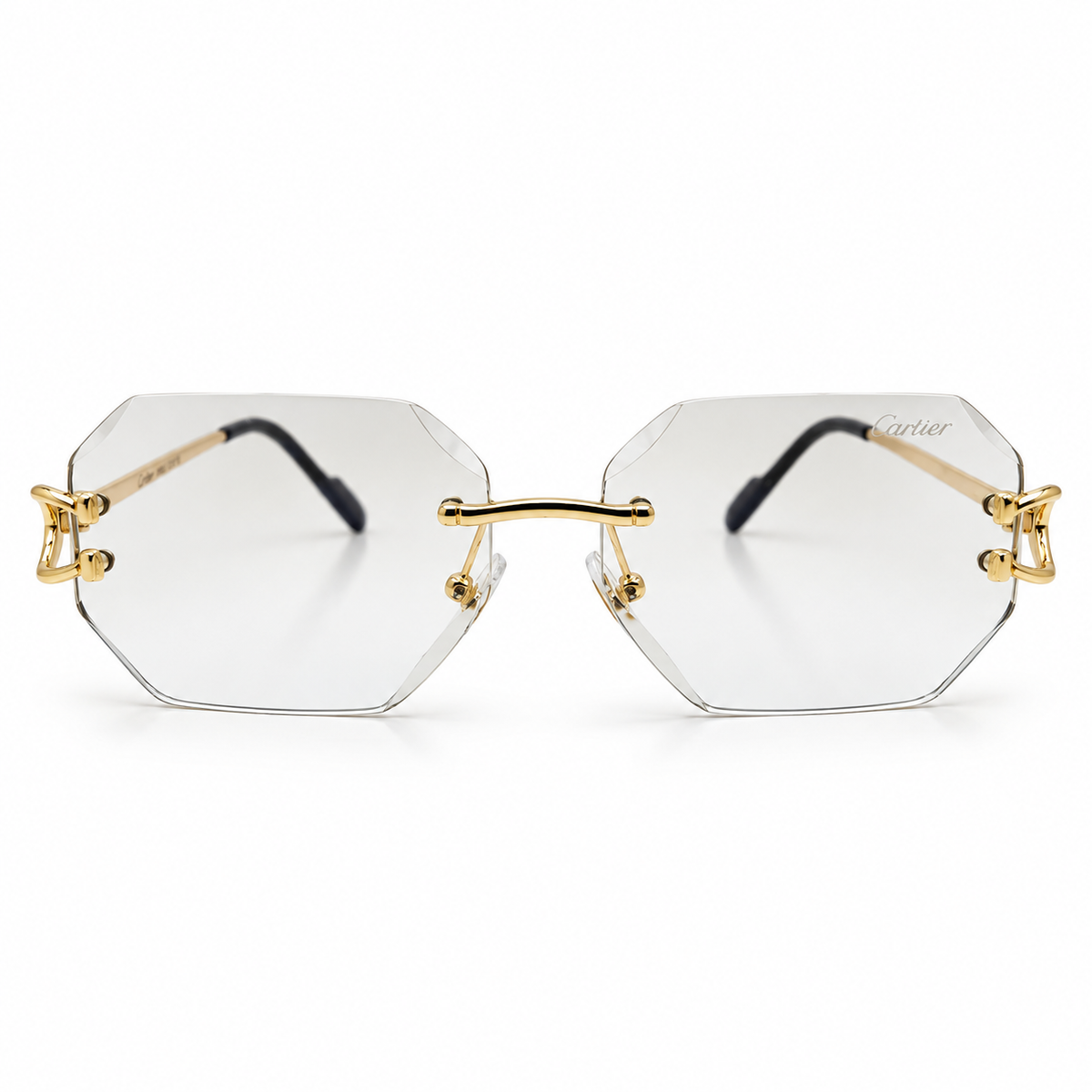 Cartier 5G34 Luxury Rimless Octagon Photochromic Sunglasses for Men - Gold-Tone Metal Frame, Clear to Dark Day Night Lenses & Black Temple Tips