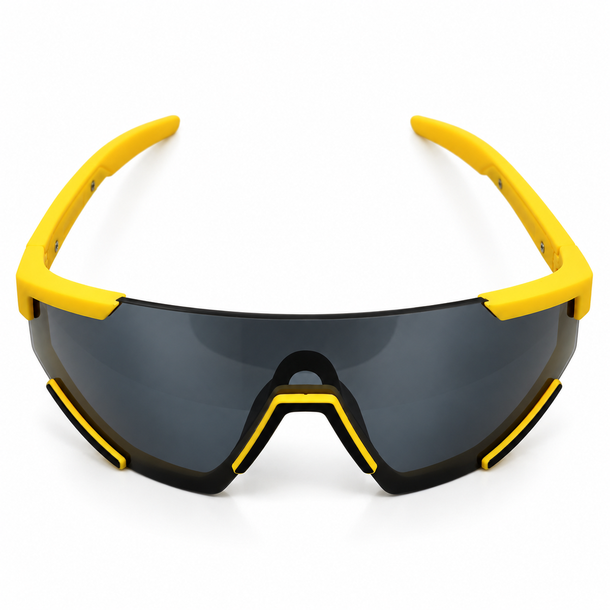 Prada 2316 Luxury Sporty Shield Sunglasses for Men - Matte Yellow Frame, Red PRADA Linea Rossa Temple Plaque & One-Piece Dark Grey Lens