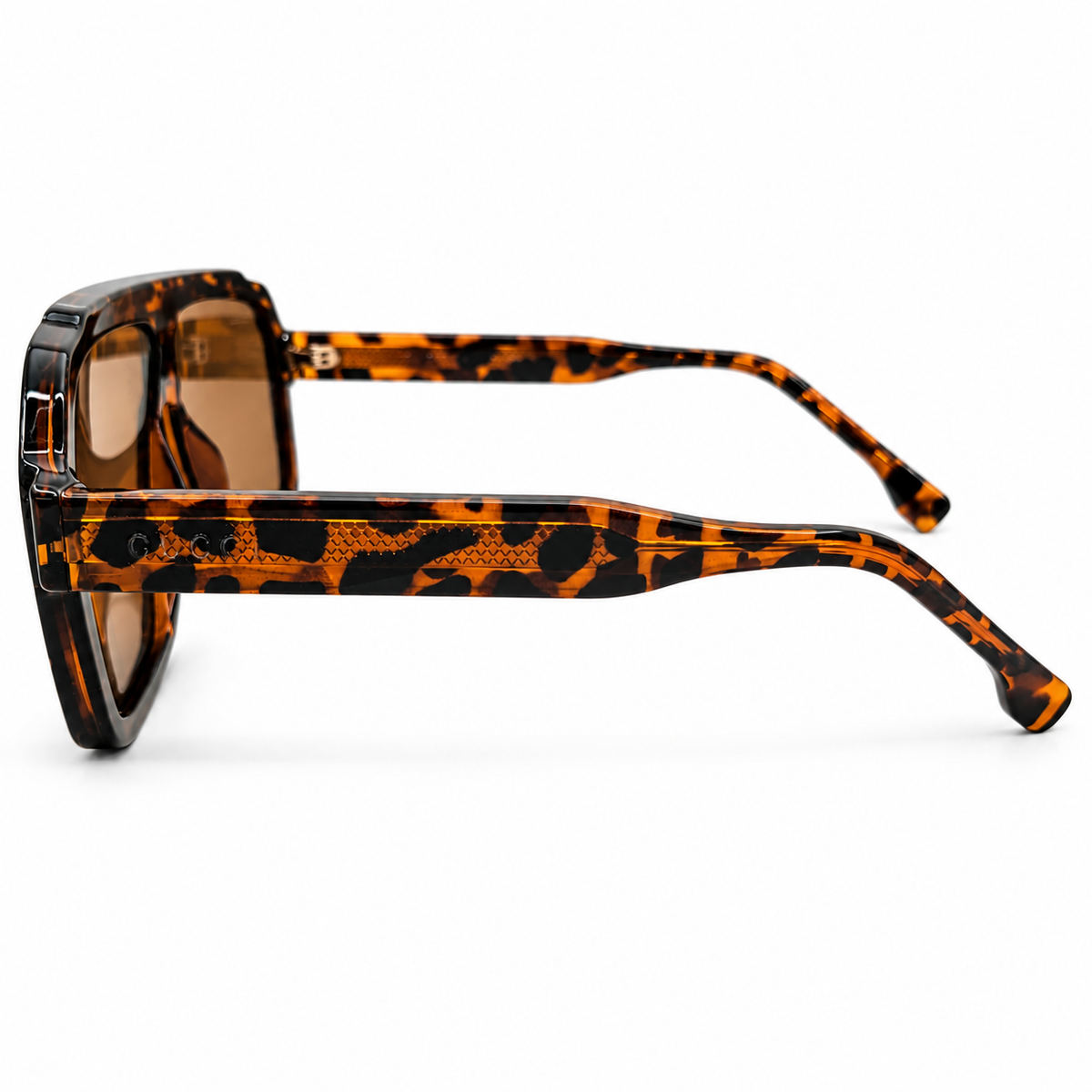 Gucci 28015 Luxury Oversized Rectangle Sunglasses for Men - Glossy Leopard Tortoise Acetate Frame, Textured Temples & Brown Lenses