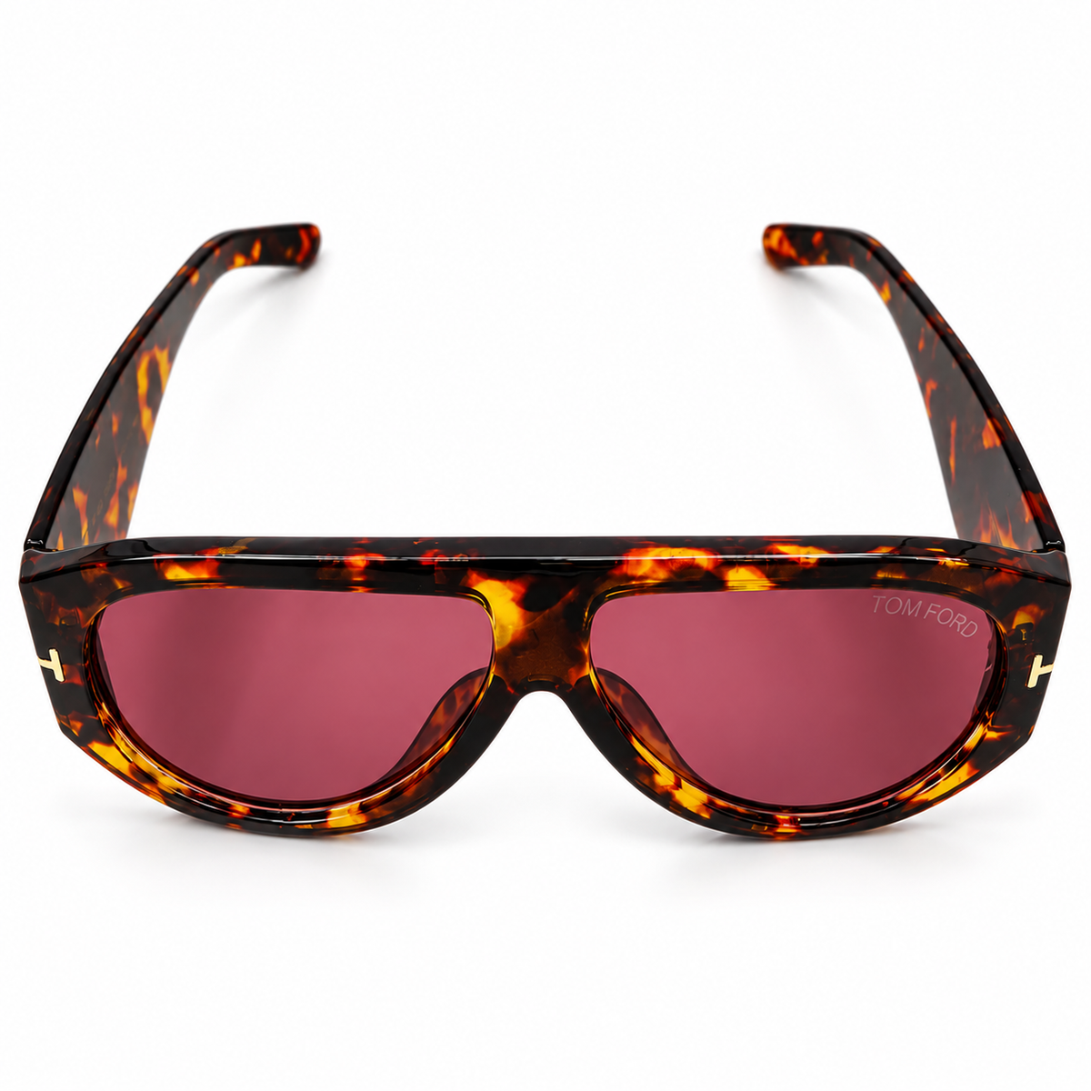 Tom Ford 9577 Luxury Oversized Aviator Sunglasses for Men - Glossy Havana Tortoise Acetate Frame, Gold T Logo Detail & Burgundy Wine Lenses