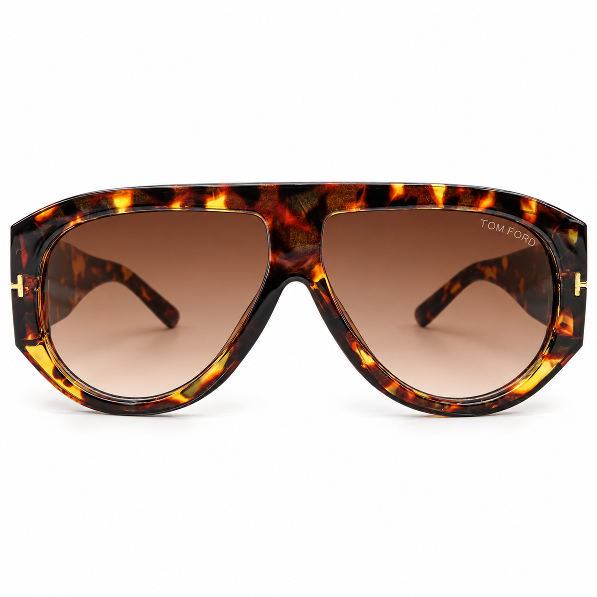 Tom Ford 9577 Luxury Oversized Aviator Sunglasses for Men - Glossy Havana Tortoise Acetate Frame, Gold T Logo Detail & Brown Gradient Lenses