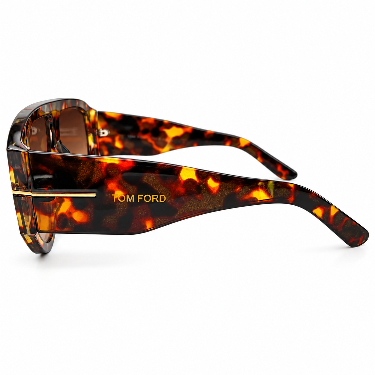 Tom Ford 9577 Luxury Oversized Aviator Sunglasses for Men - Glossy Havana Tortoise Acetate Frame, Gold T Logo Detail & Brown Gradient Lenses