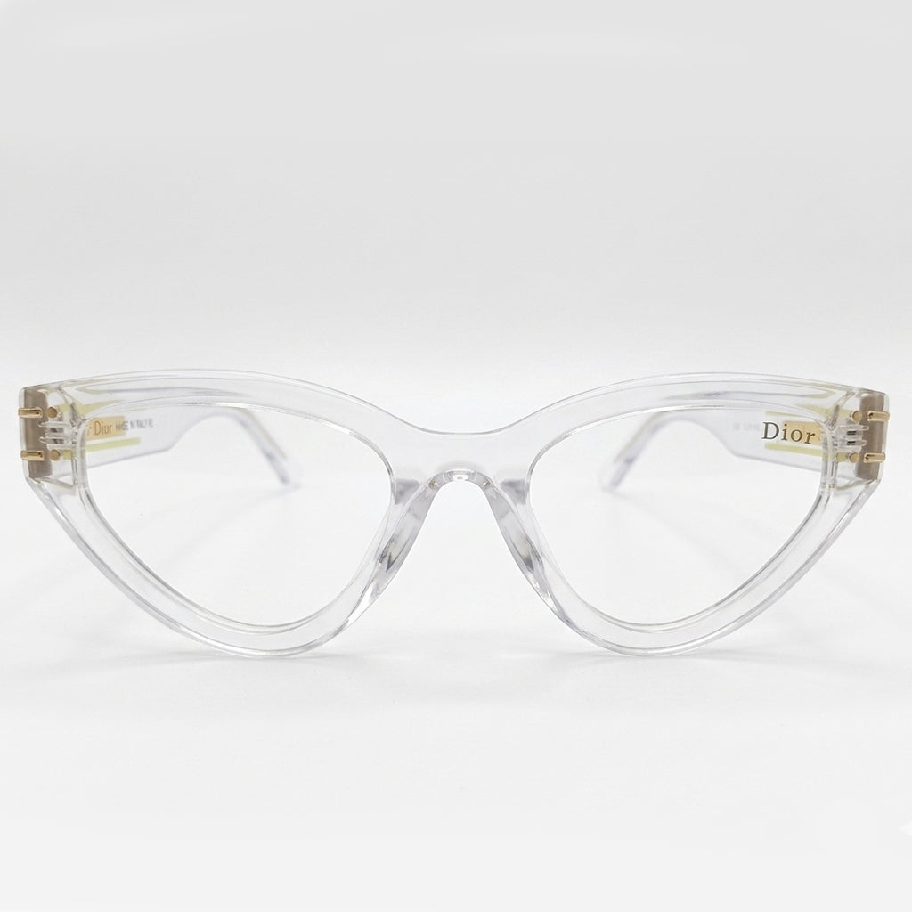 Christian Dior 28 Luxury Cat-Eye Eyeglasses – Crystal Clear Transparent Acetate with Gold Christian Dior Branding & Clear Optical Lenses