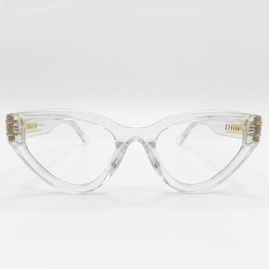 Christian Dior 28 Luxury Cat-Eye Eyeglasses – Crystal Clear Transparent Acetate with Gold Christian Dior Branding & Clear Optical Lenses