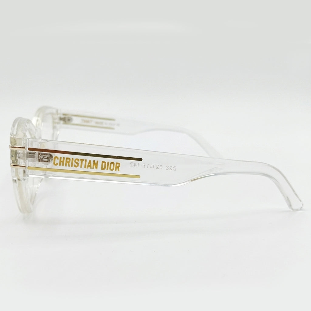 Christian Dior 28 Luxury Cat-Eye Eyeglasses – Crystal Clear Transparent Acetate with Gold Christian Dior Branding & Clear Optical Lenses