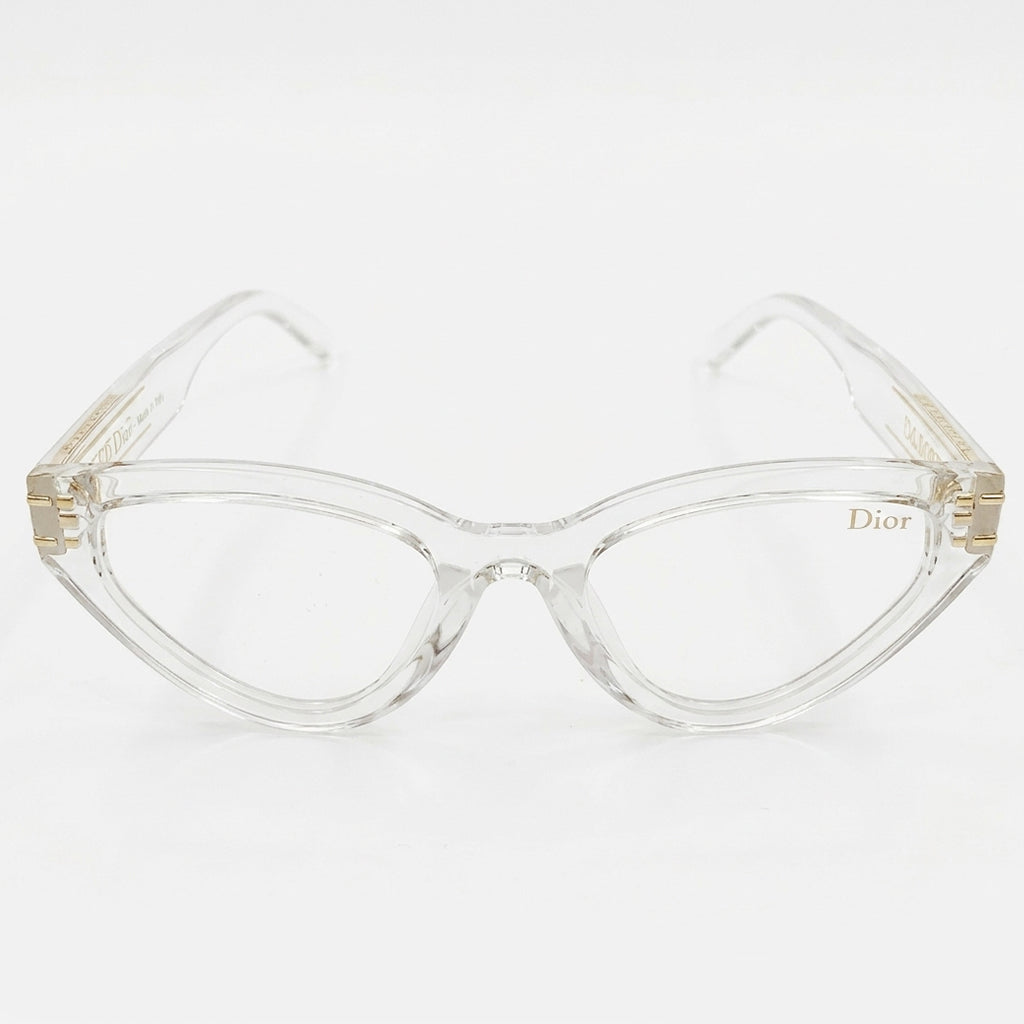 Christian Dior 28 Luxury Cat-Eye Eyeglasses – Crystal Clear Transparent Acetate with Gold Christian Dior Branding & Clear Optical Lenses