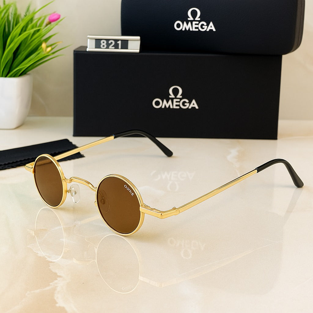 Omega 674 Gold Round Sunglasses – Retro Charm with Modern Protection