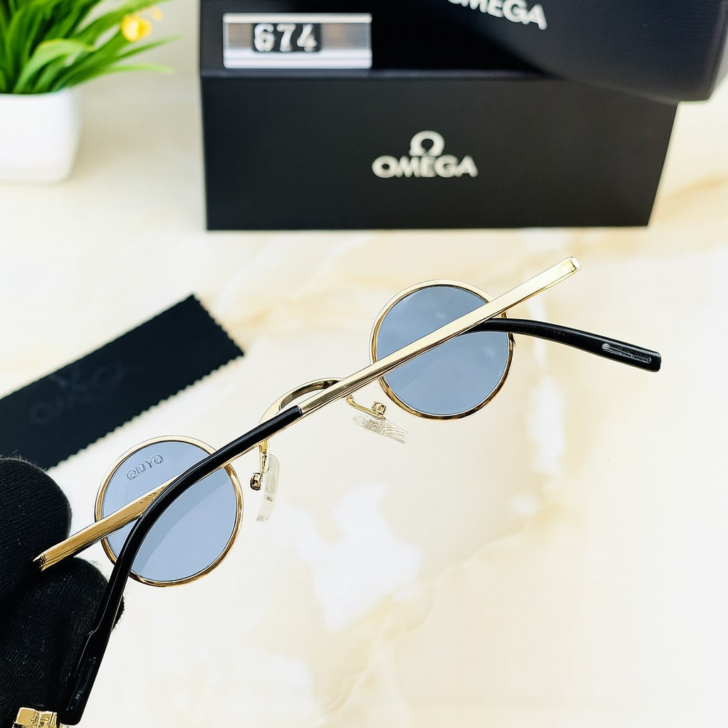 Omega 674 Blue Lens Round Sunglasses – Vintage Charm, Modern Edge
