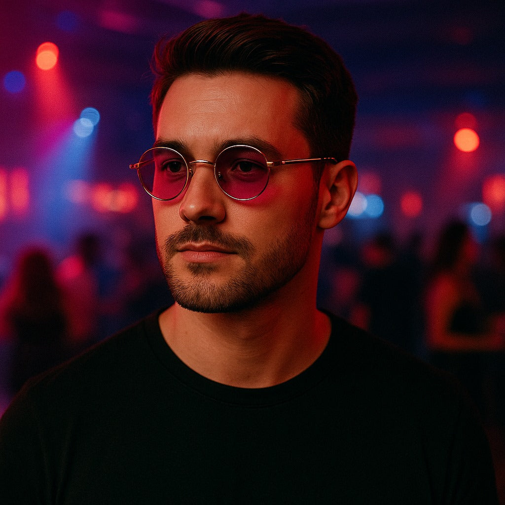 Omega 674 Pink Lens Round Sunglasses – Retro Luxe with a Bold Twist