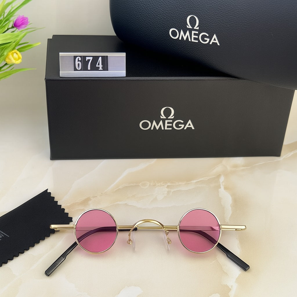Omega 674 Pink Lens Round Sunglasses – Retro Luxe with a Bold Twist