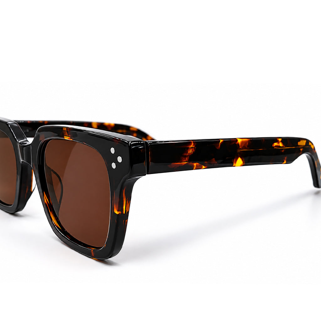 `Moscot QM33306 Luxury Bold Square Wayfarer Sunglasses – Havana Tortoise Acetate with Silver Rivet Detail, Keyhole Bridge & Brown Tinted UV Protection Lenses`