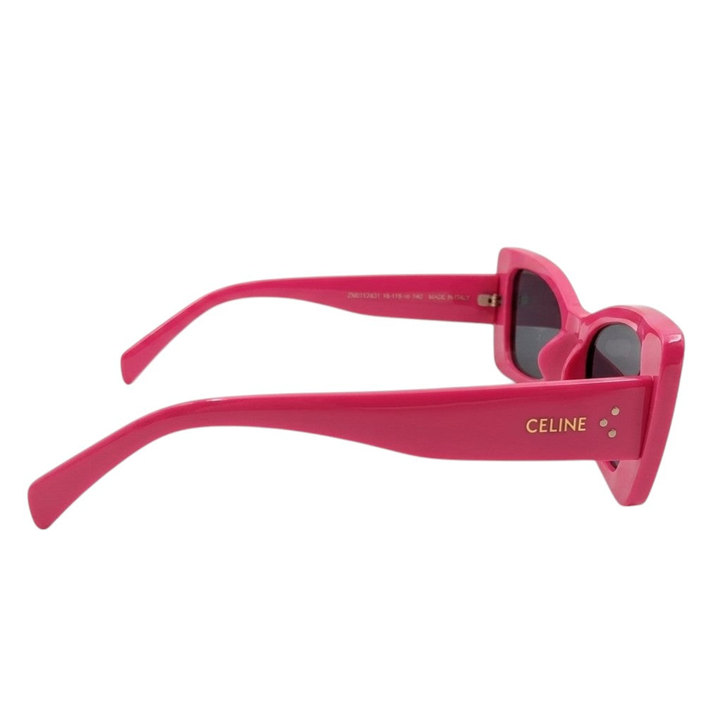 Celine 3743 Designer Bold Cat-Eye Sunglasses – Hot Pink Fuchsia Acetate with Silver Celine Branding & Dark Grey UV Protection Lenses