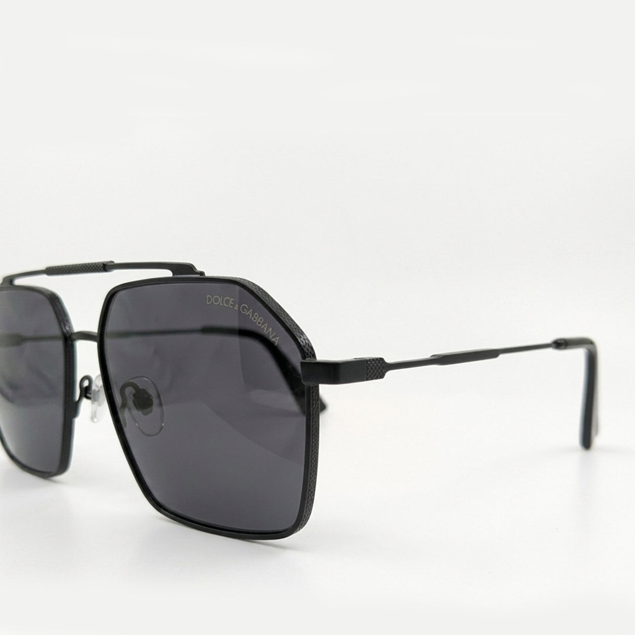 Dolce & Gabbana DG3271 Luxury Bold Geometric Navigator Sunglasses – Matte Black Metal with Double Bridge, Textured Detail & Dark Grey UV Protection Lenses