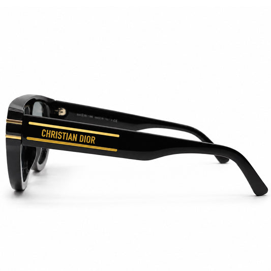 Christian Dior 29 Square Sunglasses – Glossy Black with Dior Oblique Monogram Lenses & Gold Christian Dior Branding