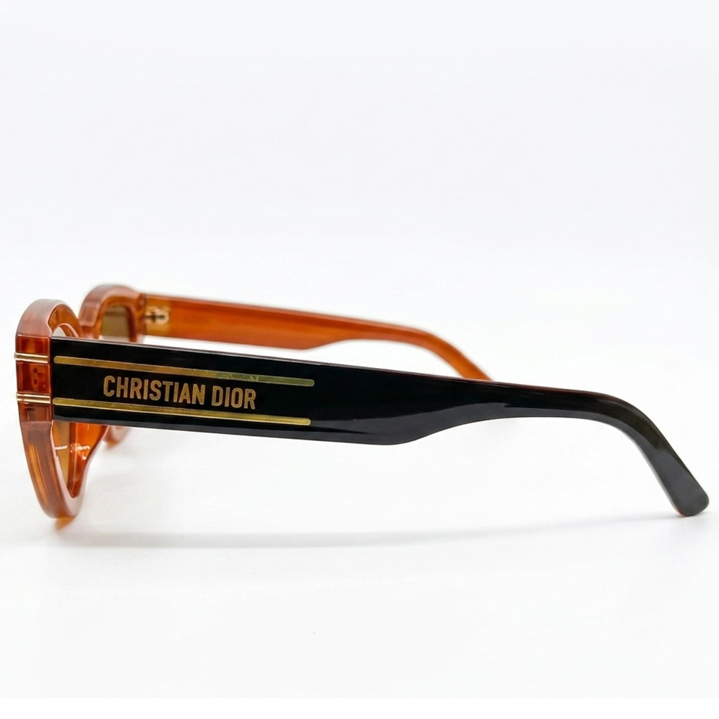 Christian Dior 28 Luxury Cat-Eye Sunglasses – Black & Amber with Gradient Lenses, Gold Dior Branding & UV Protection