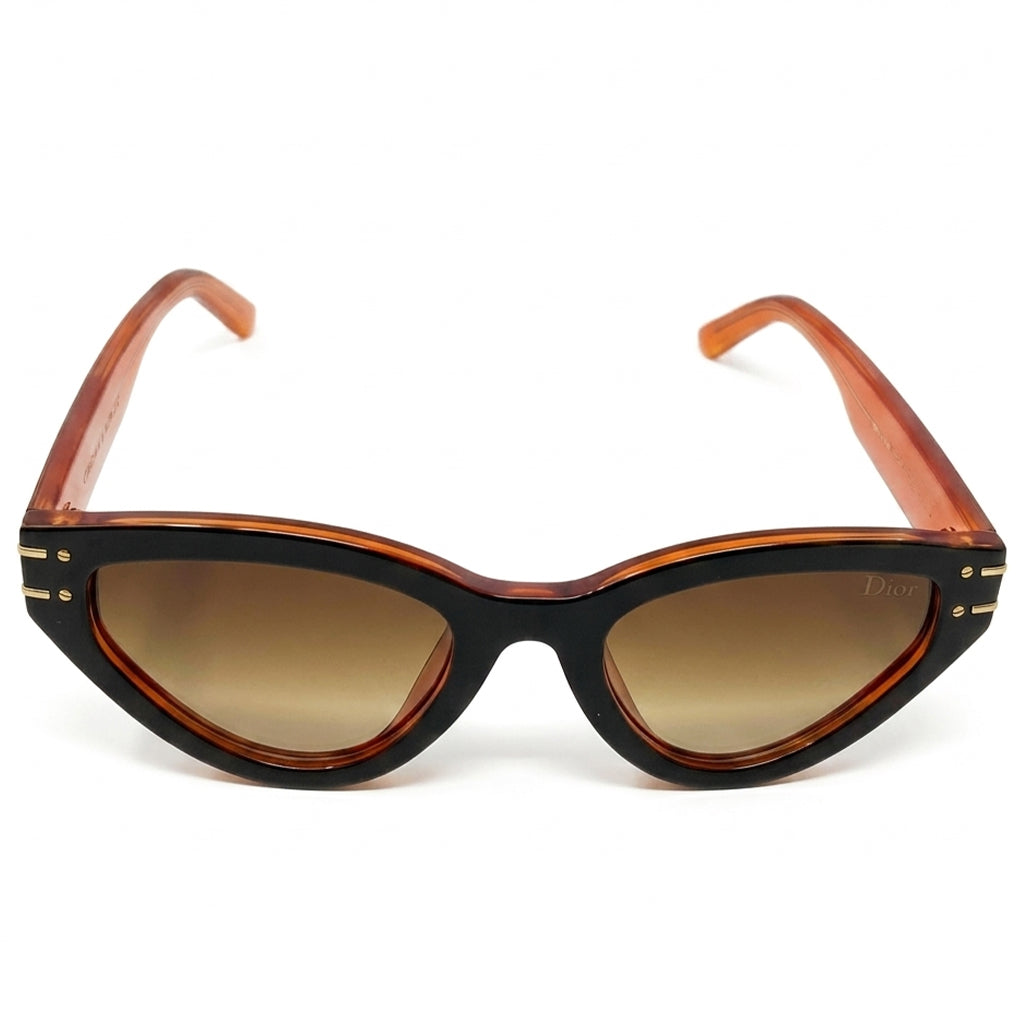Christian Dior 28 Luxury Cat-Eye Sunglasses – Black & Amber with Gradient Lenses, Gold Dior Branding & UV Protection
