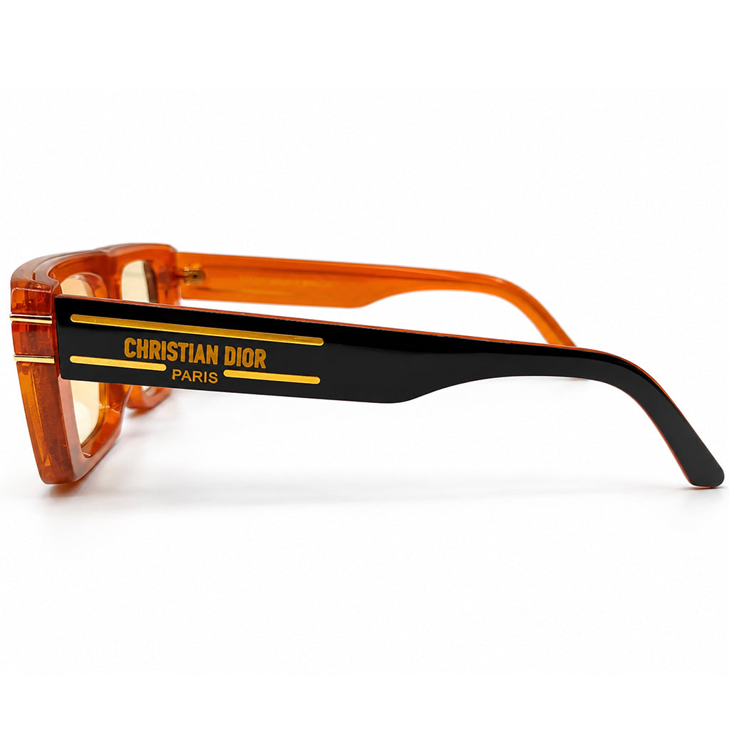 Christian Dior 29 Luxury Square Sunglasses – Glossy Black & Amber Two-Tone with Gradient Brown Lenses & Gold Christian Dior Paris Branding