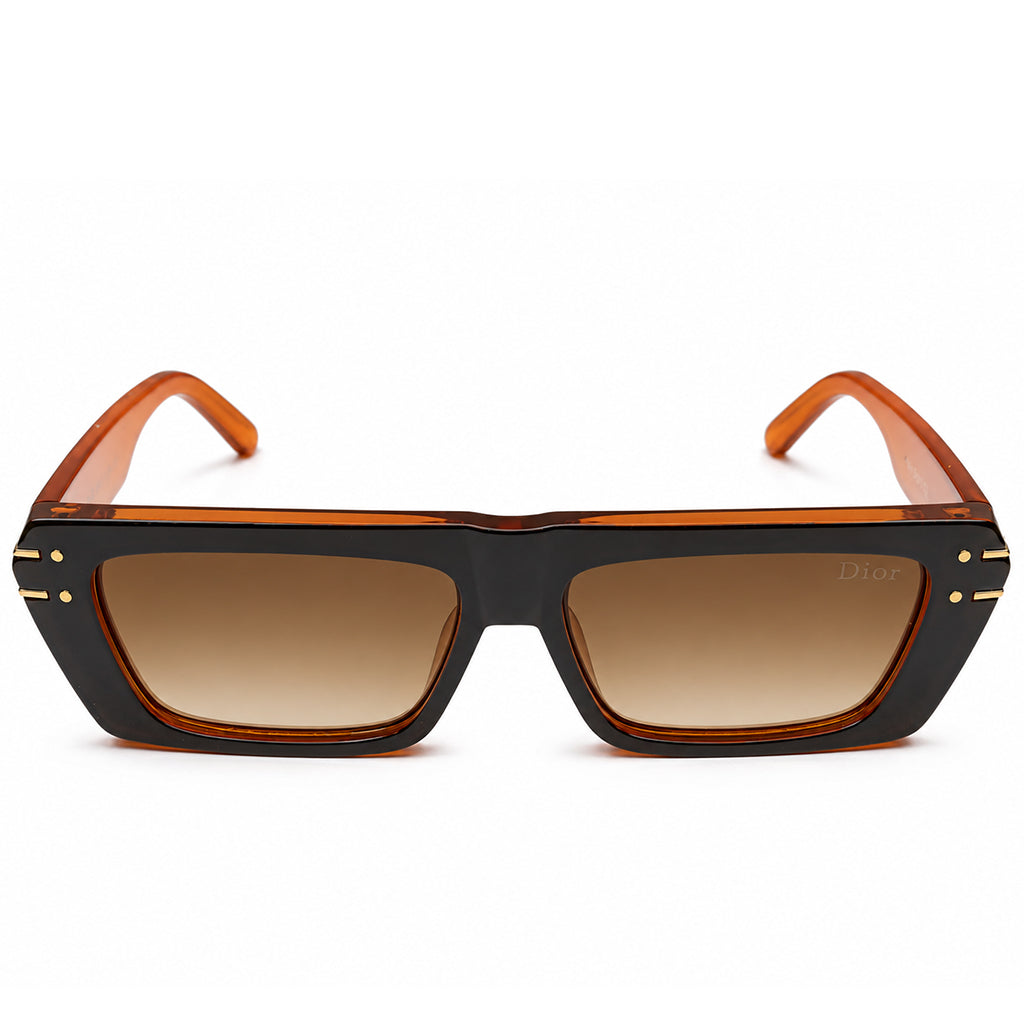 Christian Dior 29 Luxury Square Sunglasses – Glossy Black & Amber Two-Tone with Gradient Brown Lenses & Gold Christian Dior Paris Branding