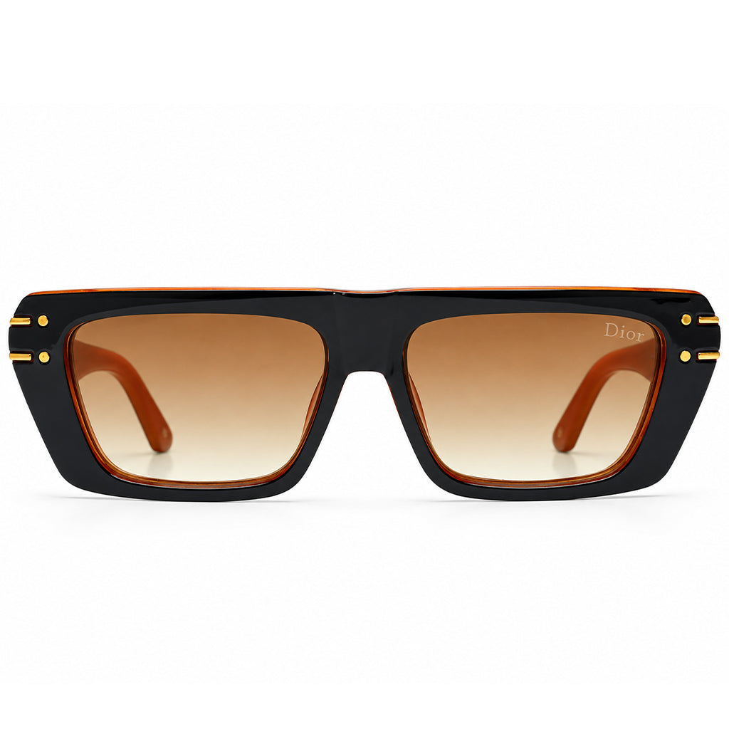 Christian Dior 29 Luxury Square Sunglasses – Glossy Black & Amber Two-Tone with Gradient Brown Lenses & Gold Christian Dior Paris Branding