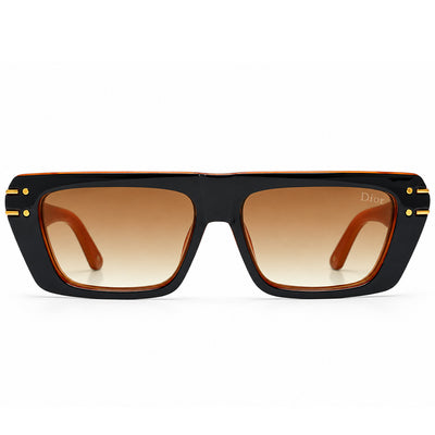 Christian Dior 29 Luxury Square Sunglasses – Glossy Black & Amber Two-Tone with Gradient Brown Lenses & Gold Christian Dior Paris Branding