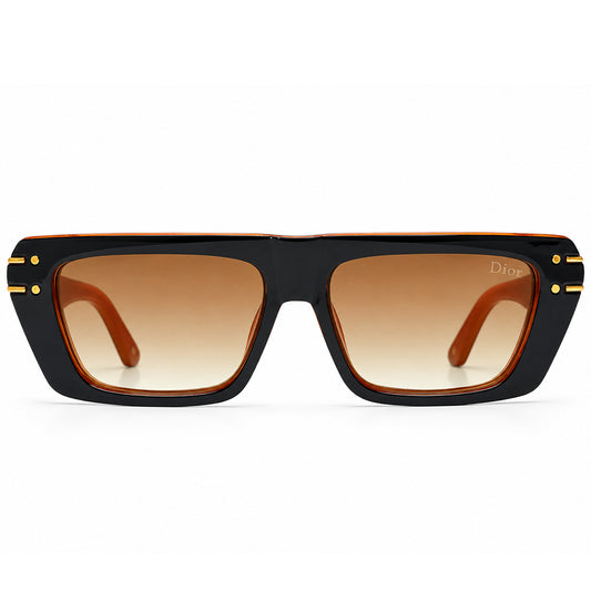 Christian Dior 29 Luxury Square Sunglasses – Glossy Black & Amber Two-Tone with Gradient Brown Lenses & Gold Christian Dior Paris Branding
