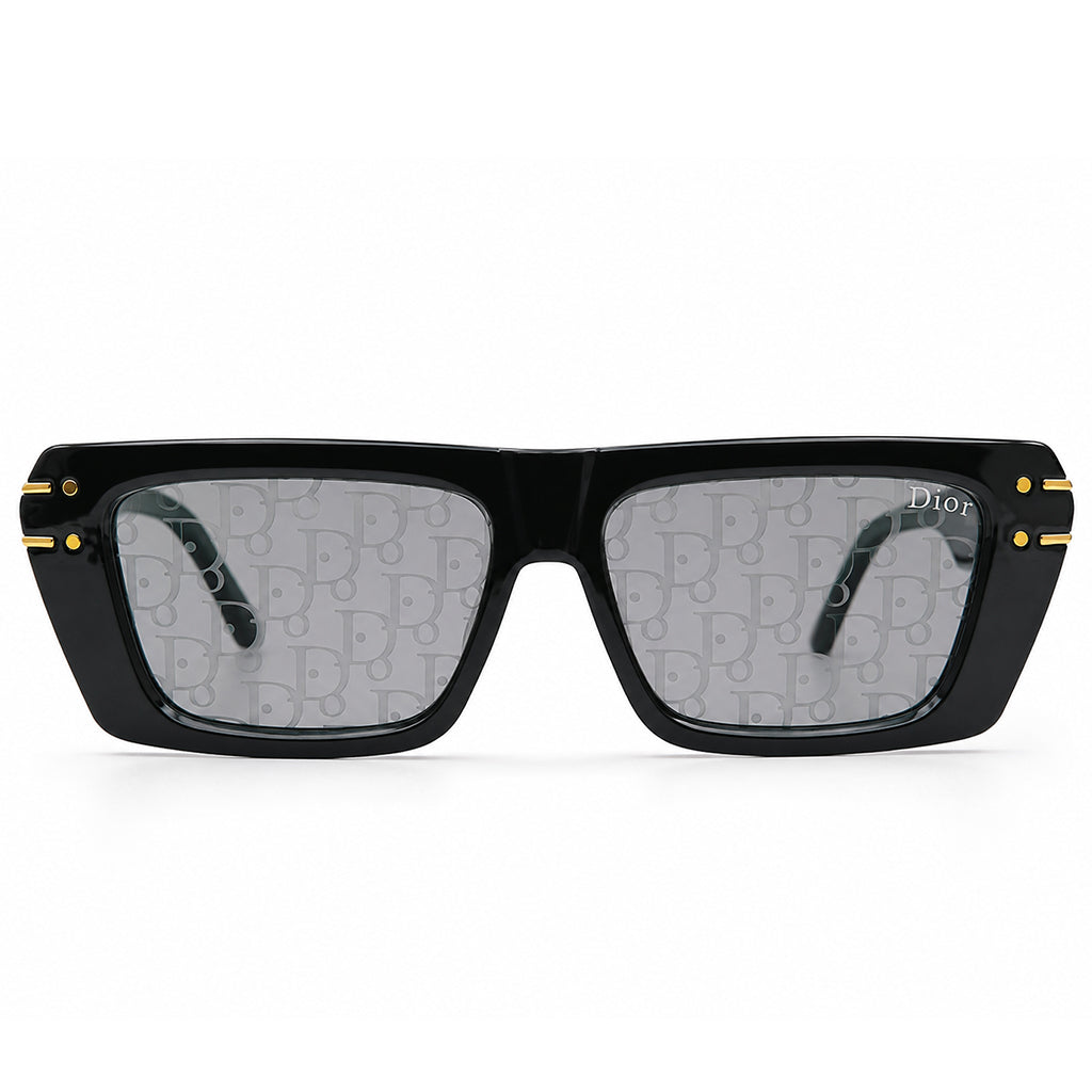 Christian Dior 29 Square Sunglasses – Glossy Black with Dior Oblique Monogram Lenses & Gold Christian Dior Branding