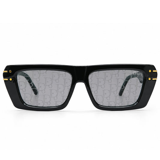 Christian Dior 29 Square Sunglasses – Glossy Black with Dior Oblique Monogram Lenses & Gold Christian Dior Branding