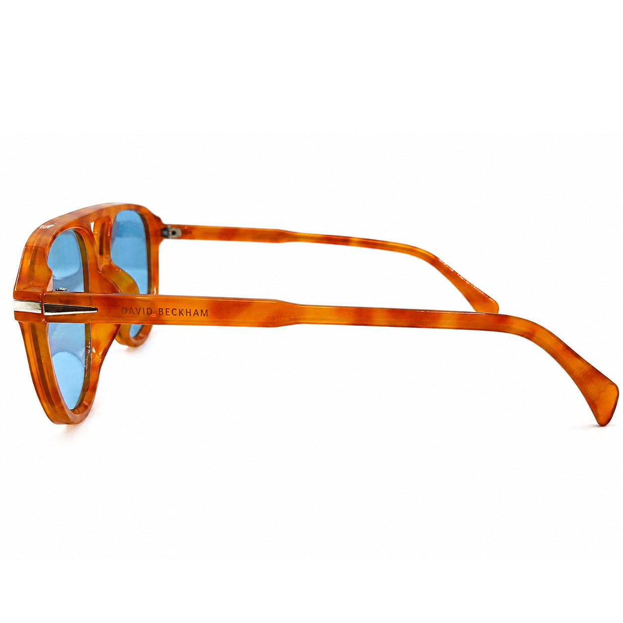 David Beckham 89262 Luxury Pilot Aviator Sunglasses – Tortoise Amber Acetate with Cut-Out Bridge, DB Branding & Light Blue UV Protection Lenses