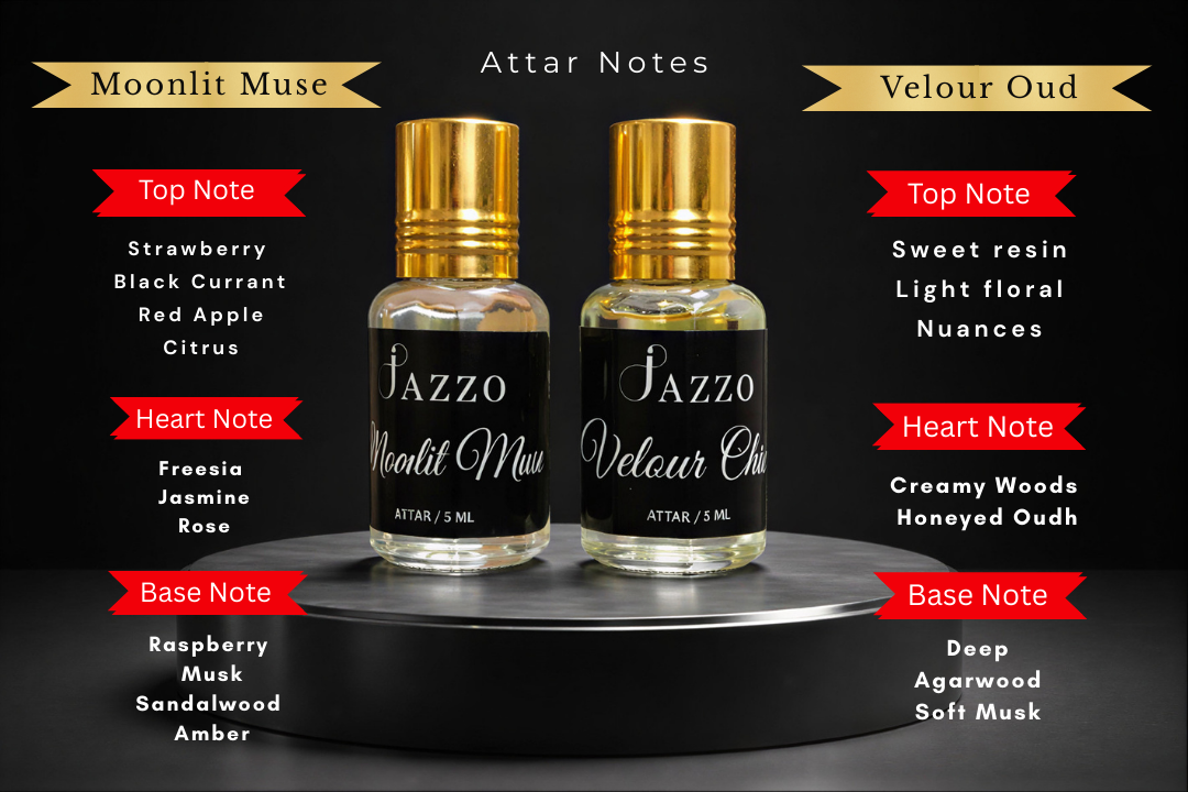 Jazzo Moonlit Muse & Velour Oud – Luxury Women’s Attar/Perfume Combo Pack - Jazzo