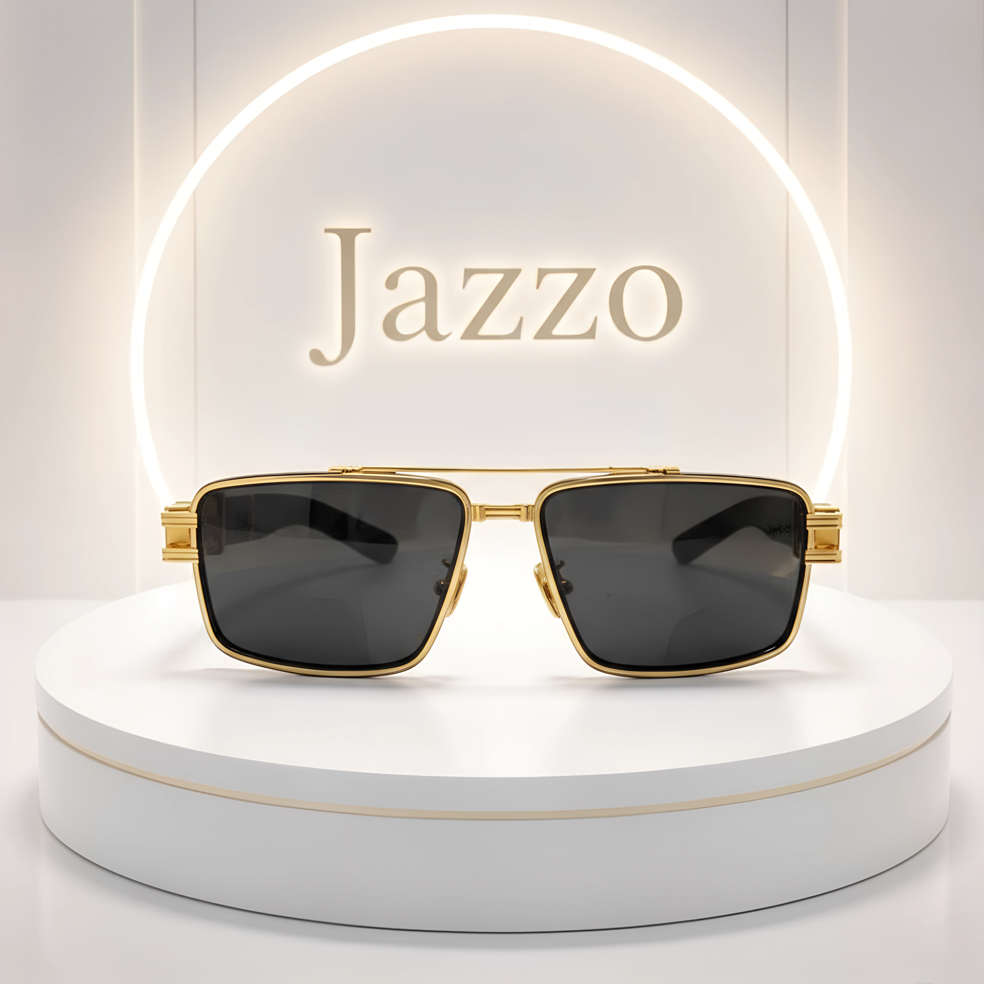 Balmain Luxury Square Sunglasses – Gold Metal Frame with Black Lenses (Unisex) Model No. 139 - Jazzo