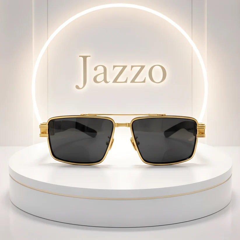 Balmain Luxury Square Sunglasses – Gold Metal Frame with Black Lenses Unisex - Jazzo