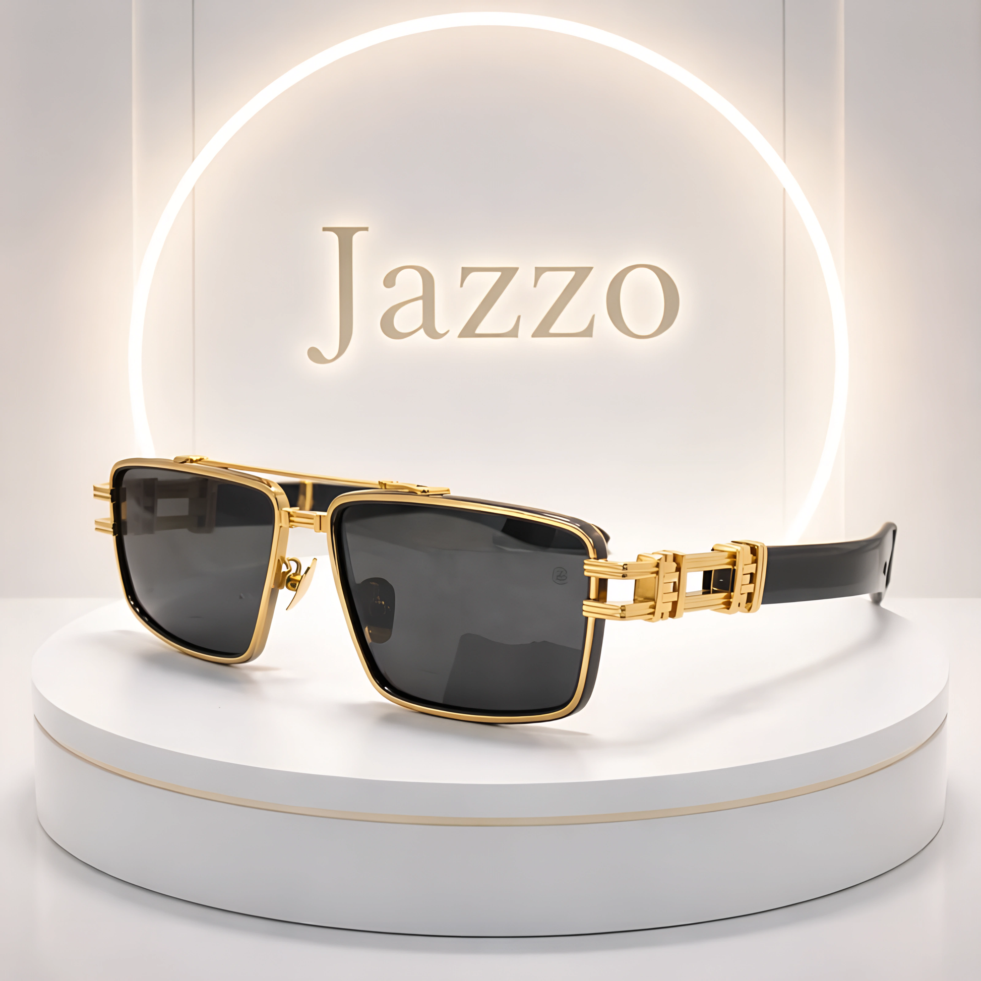 Balmain Luxury Square Sunglasses – Gold Metal Frame with Black Lenses (Unisex) Model No. 139 - Jazzo