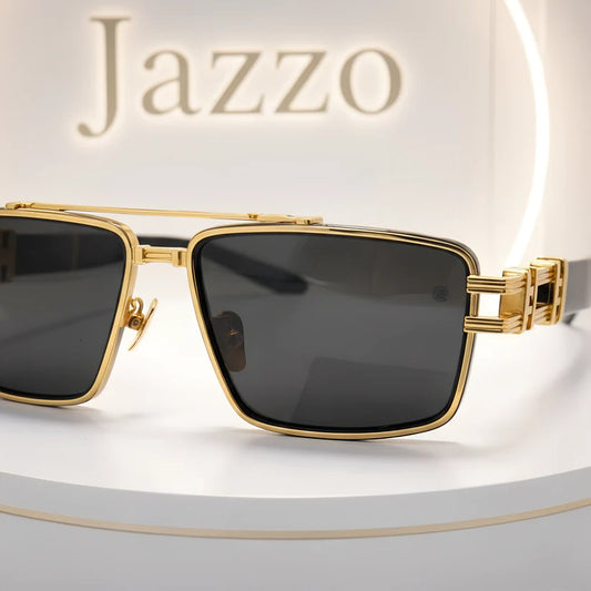Balmain Luxury Square Sunglasses – Gold Metal Frame with Black Lenses Unisex - Jazzo