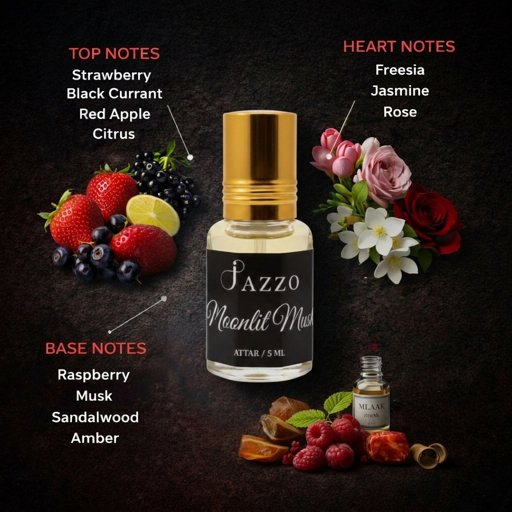 Jazzo Moonlite Muse Natural Attar | Luxury Long Lasting Perfume Oil for Women & Men | Alcohol-Free Premium Fragrance | 5ml (MM-015ML)