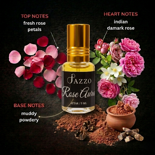 Jazzo Rose Aurora Natural Attar Perfume Oil | Pure Floral Fragrance for Women & Men | Long Lasting Body Scent | Premium Daily Wear – 5ml (RA-015ML)